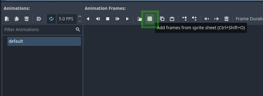 Add Frames from Sprite Sheet button in the Godot SpriteFrames panel